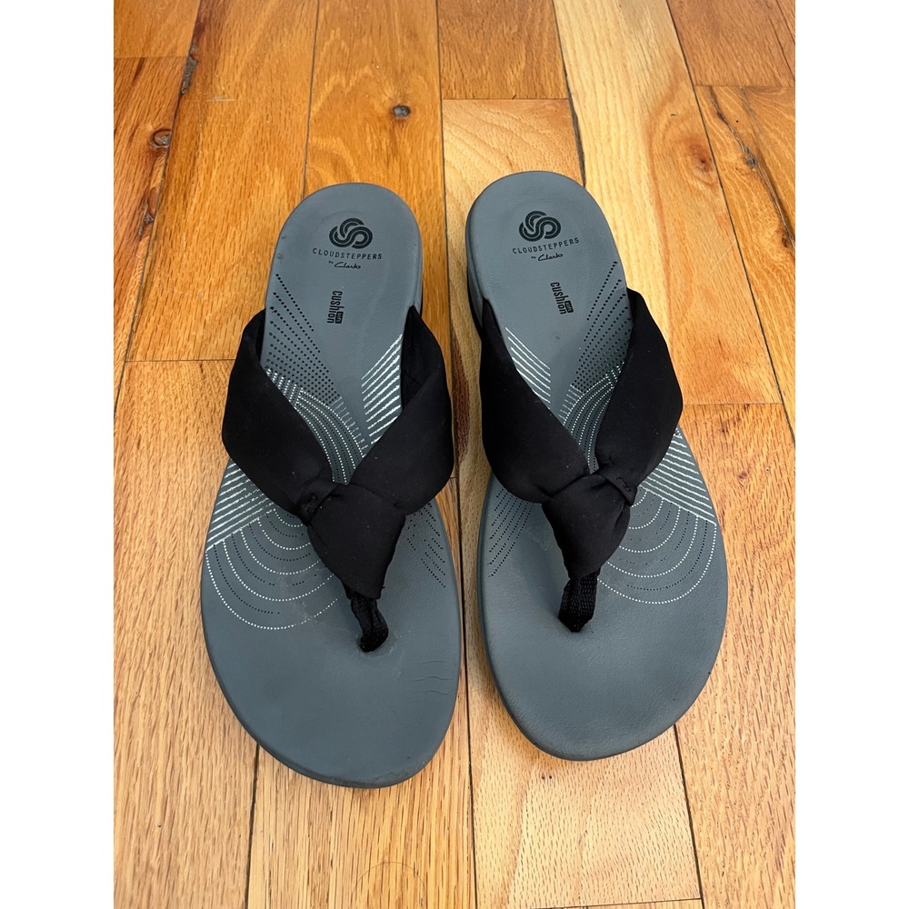 Clarks Women's Arla Glison Black Fabric Platform Flip‎ Flops Sandals Size 10 - Picture 2 of 5